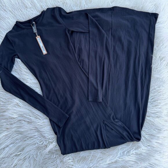 Skims Soft Lounge Long Sleeve Slit Dress Onyx Size XXS - Picture 3 of 11